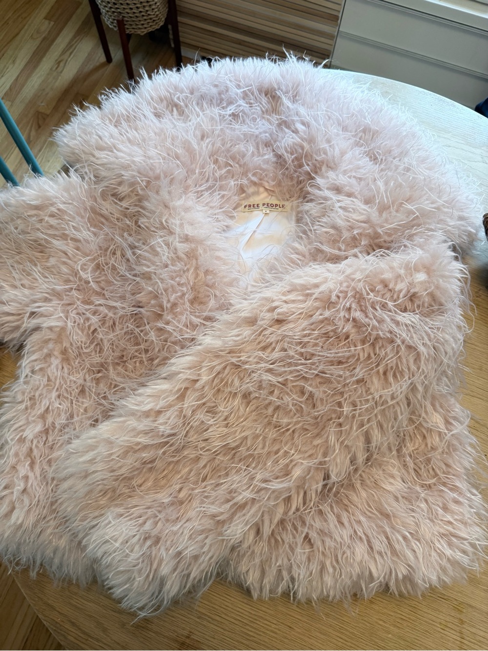Free People Moonlight Faux Fur Jacket Soft Dusty Pink with pockets size M - Picture 6 of 10